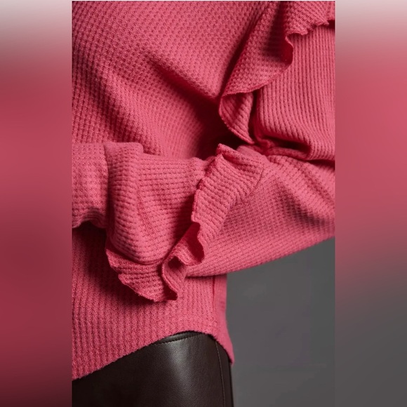 Anthropoligie Pilcro V-Neck Waffle Top, Raspberry Pink, Size Small - Picture 4 of 8
